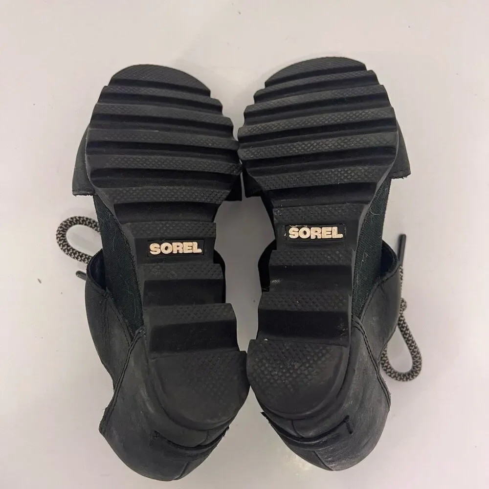 Sorel Black Leather Cutout Detail Lace Up Wedge‎ Sandals Women’s 7.5